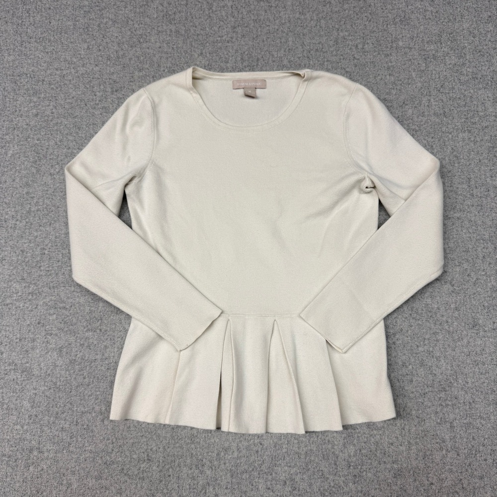 Banana Republic Peplum Sweater Size M Cream Ivory Long Sleeve Pleated Cotton Top
